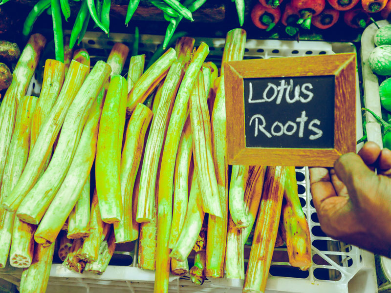 Lotus Roots display at Colombo farmers market