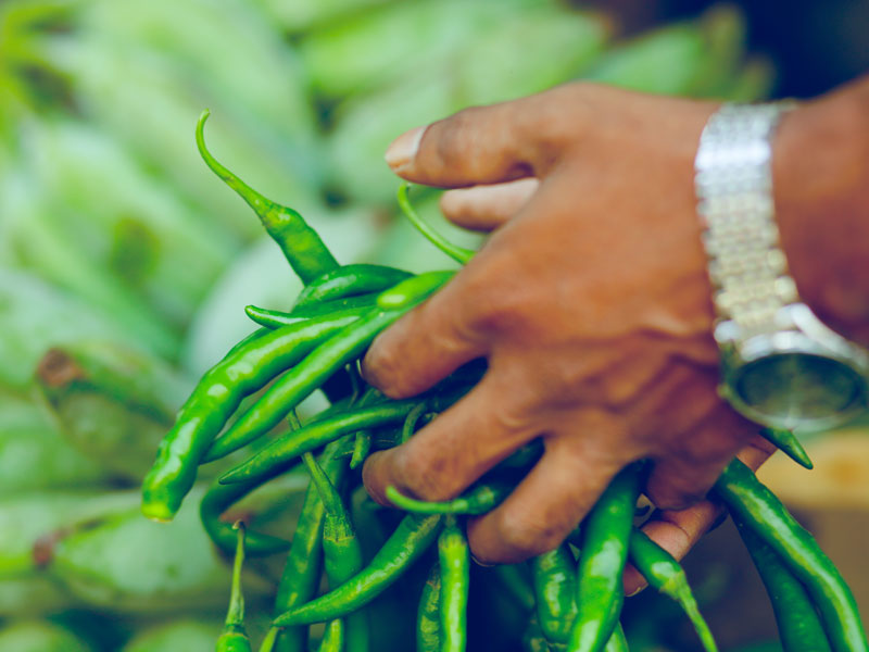 Sri Lankan Green chili peppers, Farmers Market tour and Clay-pot Cooking Class